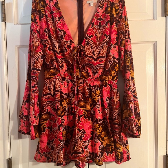Floral V-Neck Dress in Pink and Brown - Picture 1 of 5